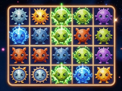 Reactoonz Slot Thumbnail mit bunten au&szlig;erirdischen Kreaturen auf blauem Energie-Gitter bei Casoola Casino