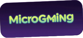 Microgaming Provider-Logo in Neon-Lime-Cyan auf dunkler Karte bei Casoola Casino