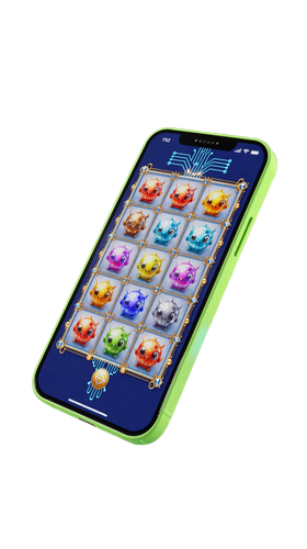 Smartphone-Mockup mit leuchtendem Neon-Rahmen und Slot-Spiel auf dem Bildschirm bei Casoola Casino